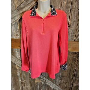 Orvis womens size L large hot pink 1/4 zip knit sweater pullover winter casual ^